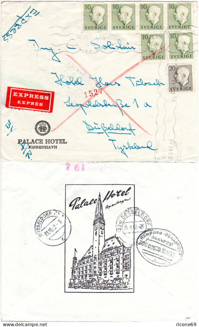 Schweden 1952, 6x10+20 öre Auf Hotel Express Brief V. Stockholm N. Deutschland - Lettres & Documents