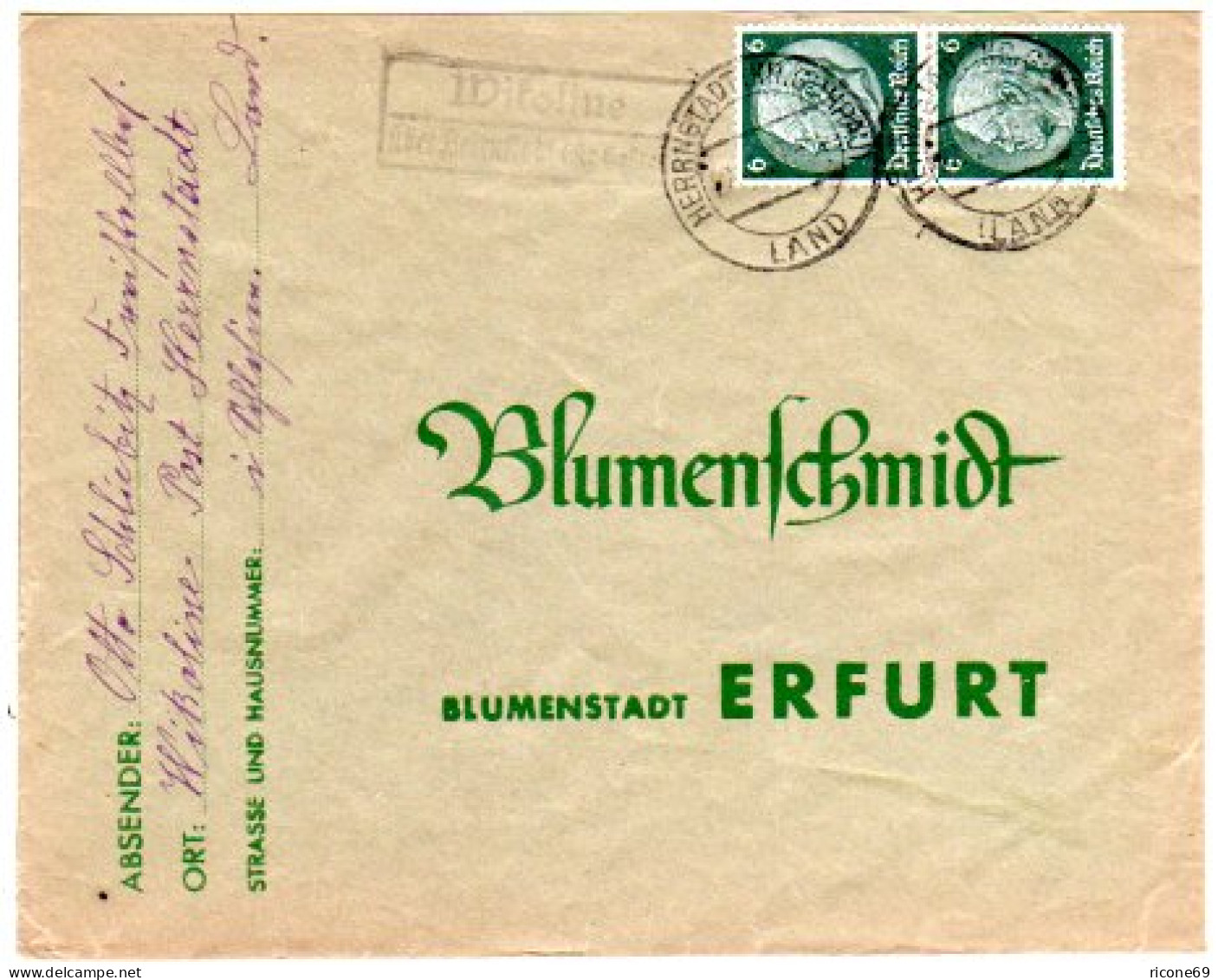 DR 1937, Landpost Stpl. WIKOLINE über Herrnstadt Kr. Guhrau Auf Brief M. 12 Pf.  - Storia Postale