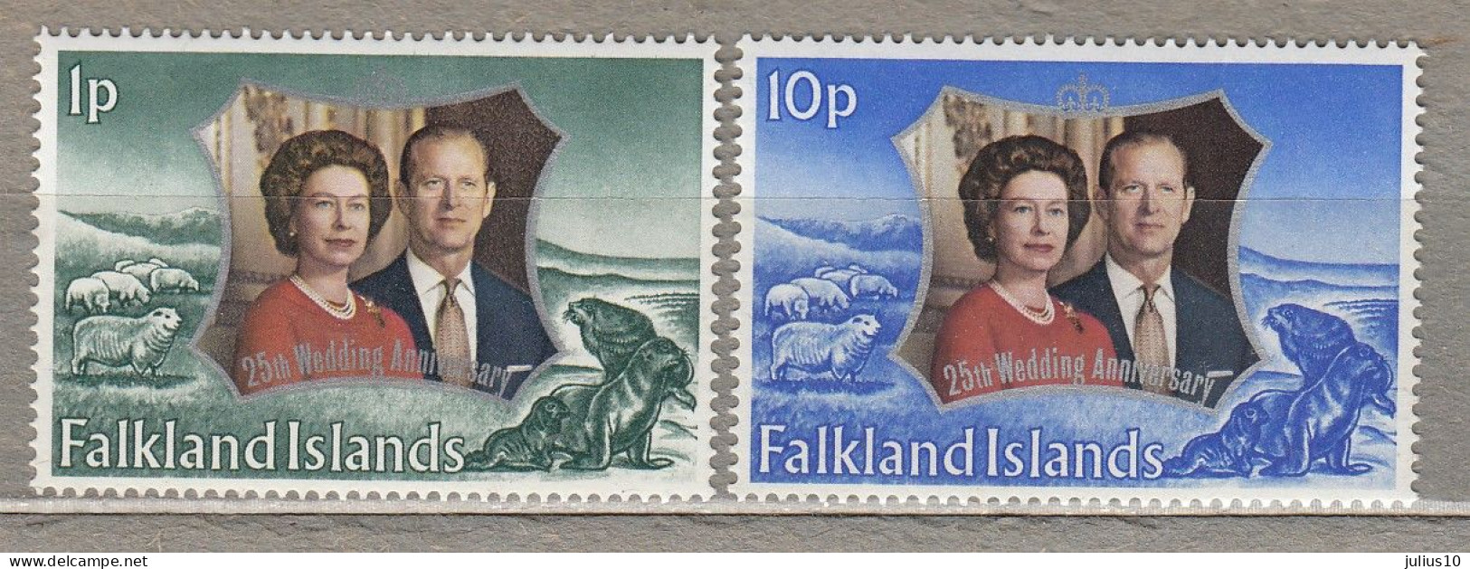 FALKLAND ISLANDS 1972 QEII Wedding Anniversary MNH(**) Mi 218-219  #33811 - Falklandeilanden