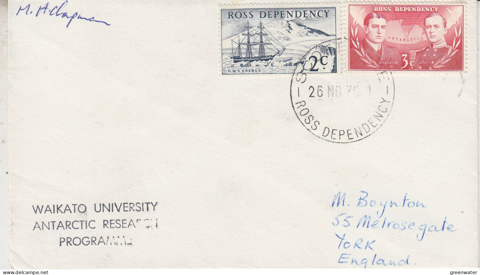 Ross Dependency Waikato University Antarctic Research Programme Signature Ca Scott Base 26 NOV 1970 (SO197) - Estaciones Científicas