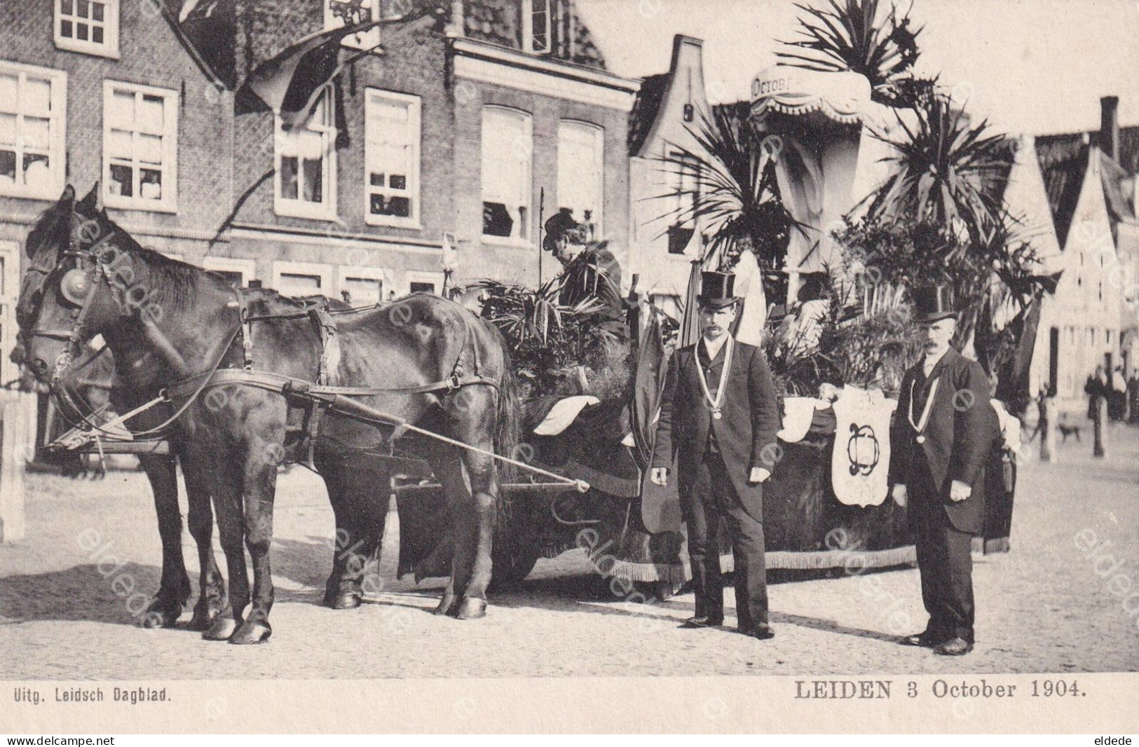 Leiden 3 October 1904 Celebration Close Up Horse Cart Officials - Leiden