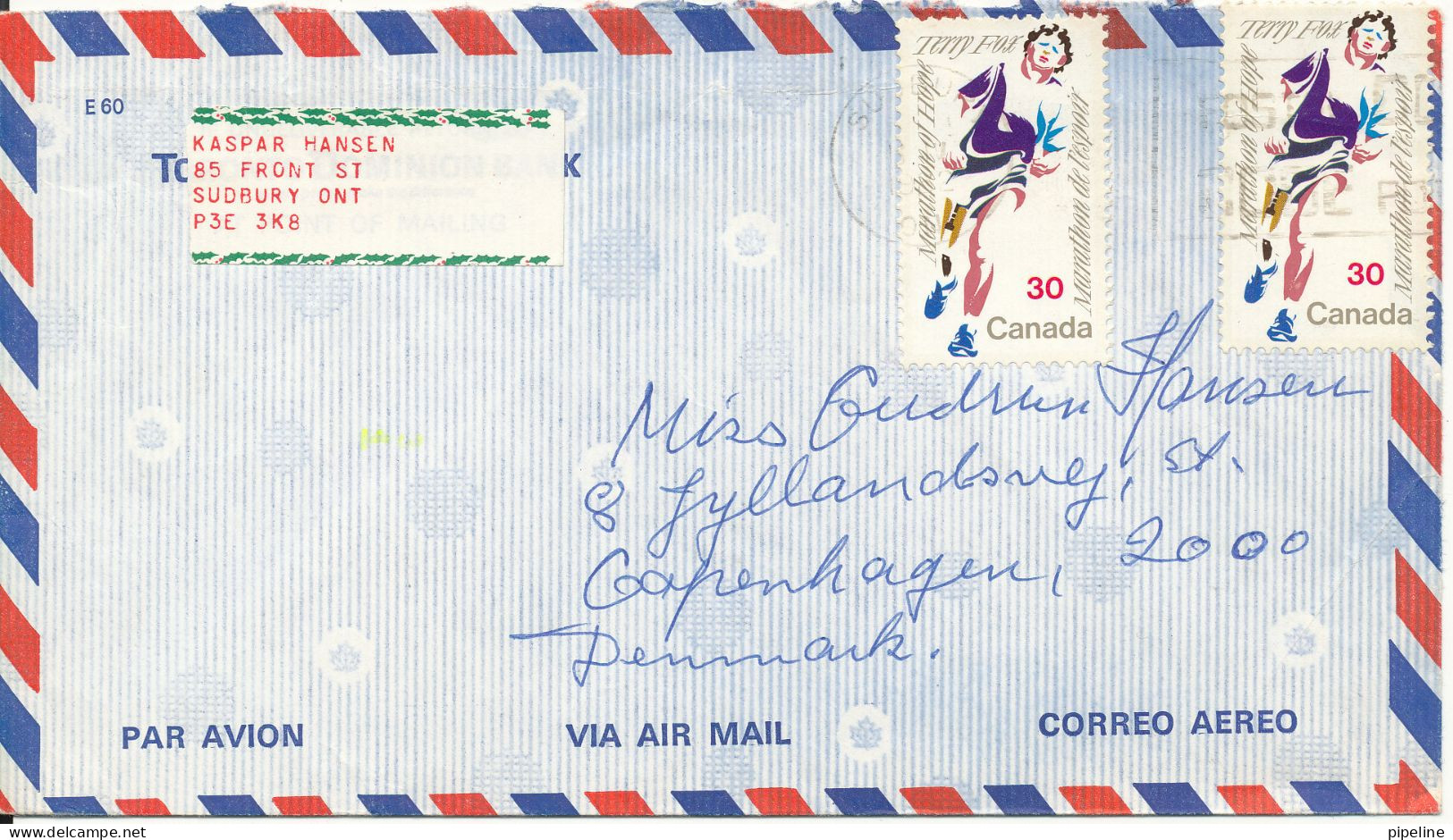 Canada Air Mail Cover Sent To Denmark - Poste Aérienne