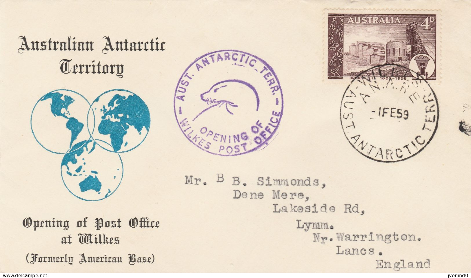 Australian Antarctic - Opening Of Post Office Wilkes Station 1959 - Brieven En Documenten
