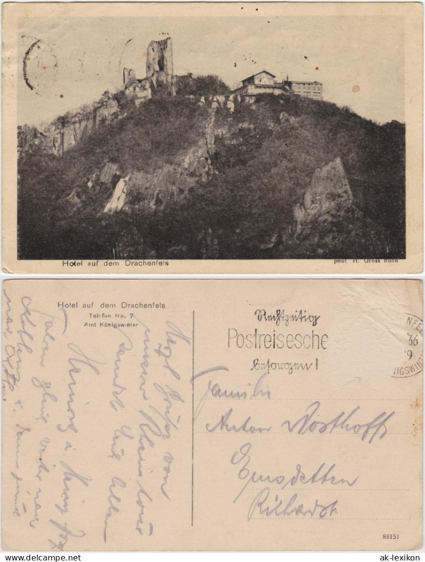 Ansichtskarte Königswinter Hotel Auf Dem Drachenfels 1928 - Koenigswinter