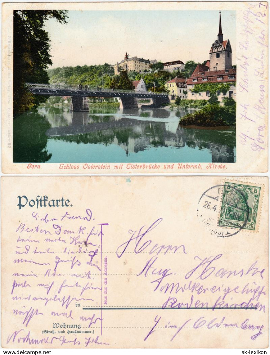 Gera Schloss Osterstein Mit Elsterbrücke Und Untermh. Kirche 1907 - Gera