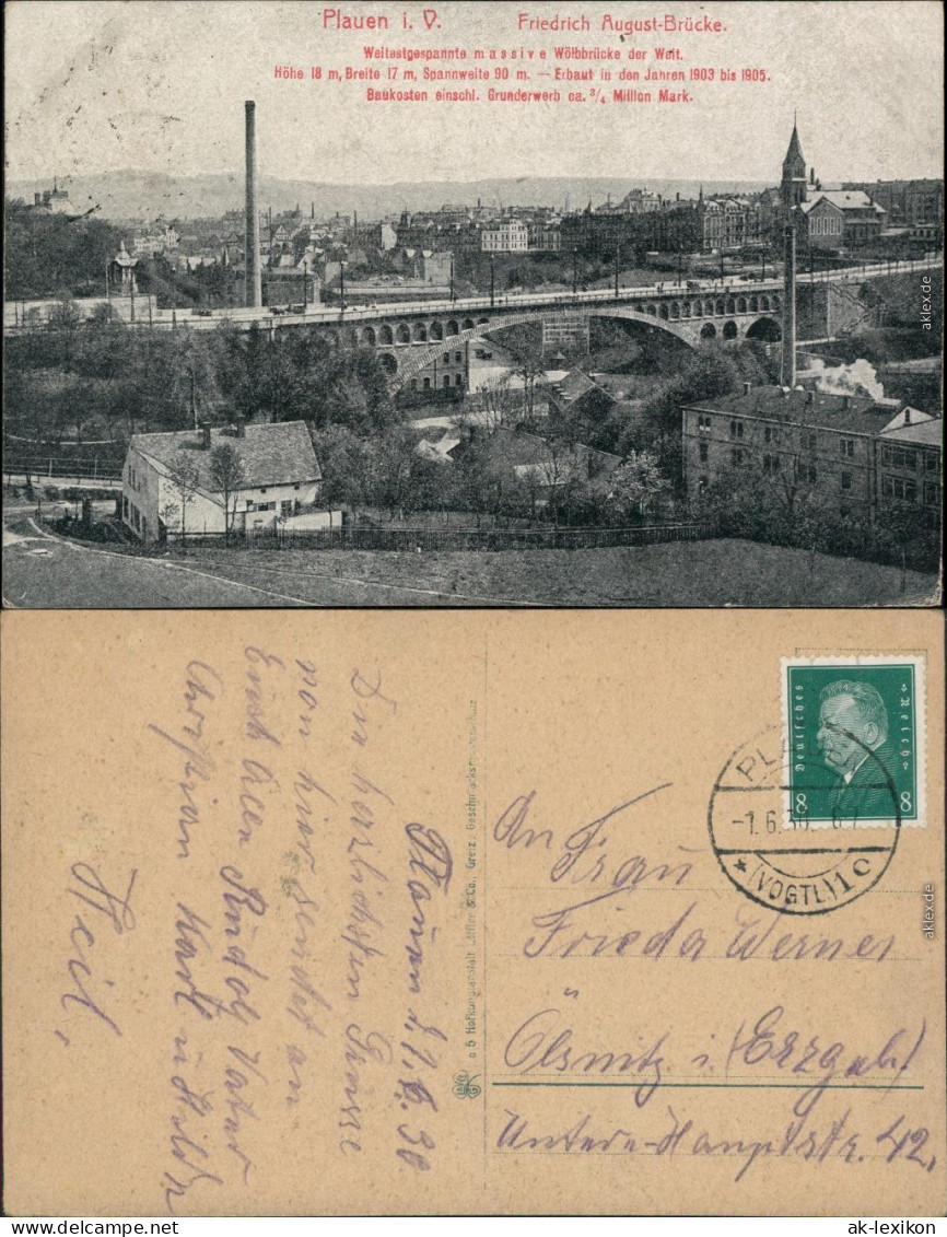 Plauen (Vogtland) Friedrich August Brücke - Fabrik U. Stadt/1928 1930  - Plauen