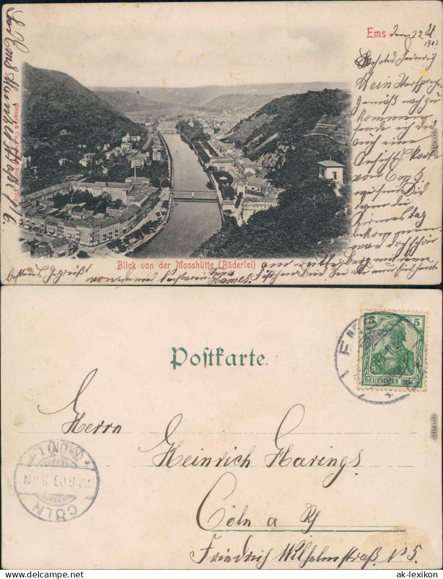Bad Ems Panorama-Ansicht - Blick Von Der Mooshütte (Bäderlei) 1903 - Bad Ems