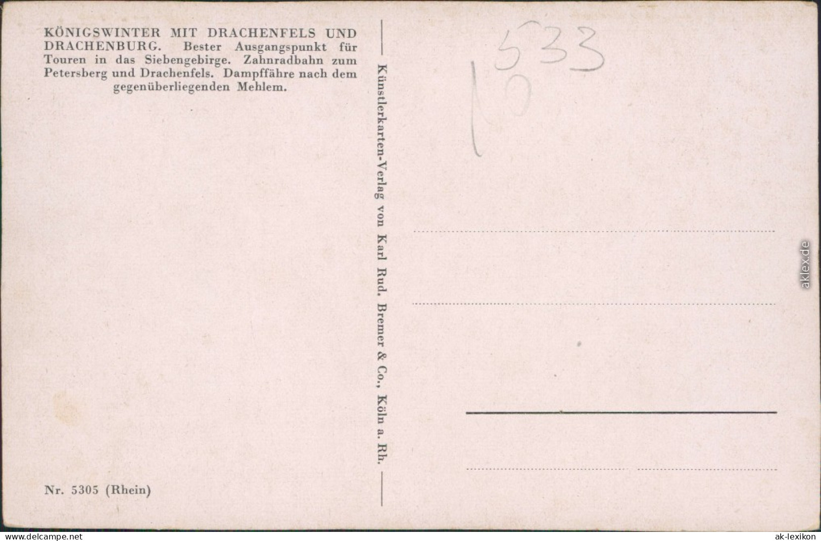 Königswinter Künstlerkarte Mit Drachenfels Und Drachenburg 1915 - Koenigswinter