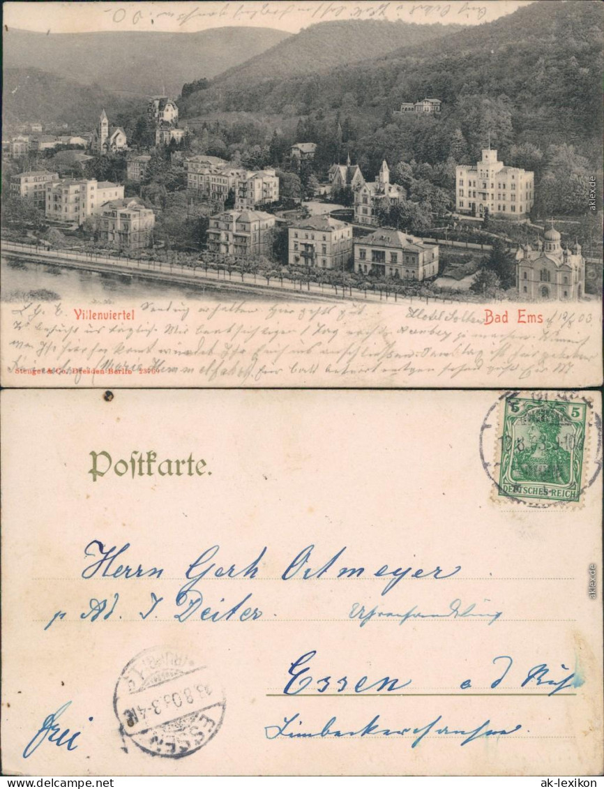 Ansichtskarte Bad Ems Villenviertel 1903 - Bad Ems