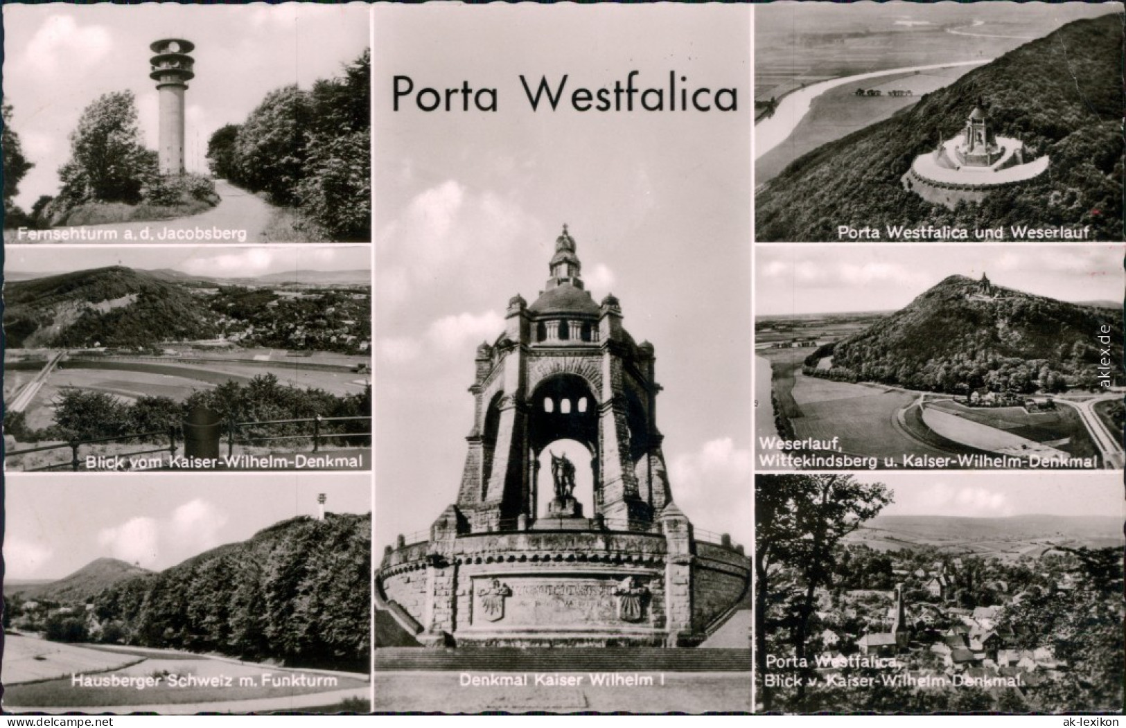 Porta Westfalica Kaiser-Wilhelm-Denkmal, Fernsehturm, Weserlauf, Panorama 1959 - Porta Westfalica
