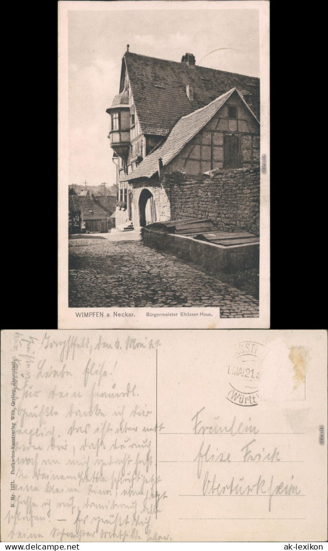 Ansichtskarte Bad Wimpfen Bürgermeister Elsässer-Haus 1921 - Bad Wimpfen