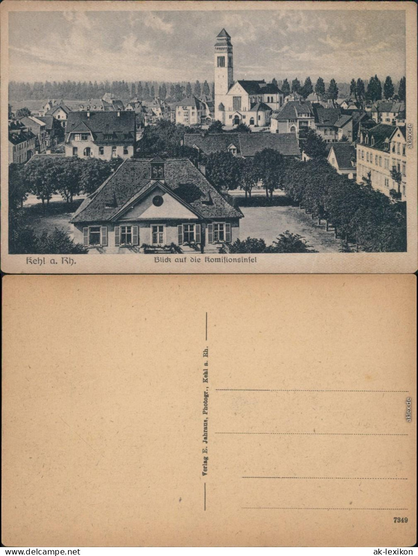 Ansichtskarte Kehl (Rhein) Kirche, Komisionsinsel 1920 - Kehl