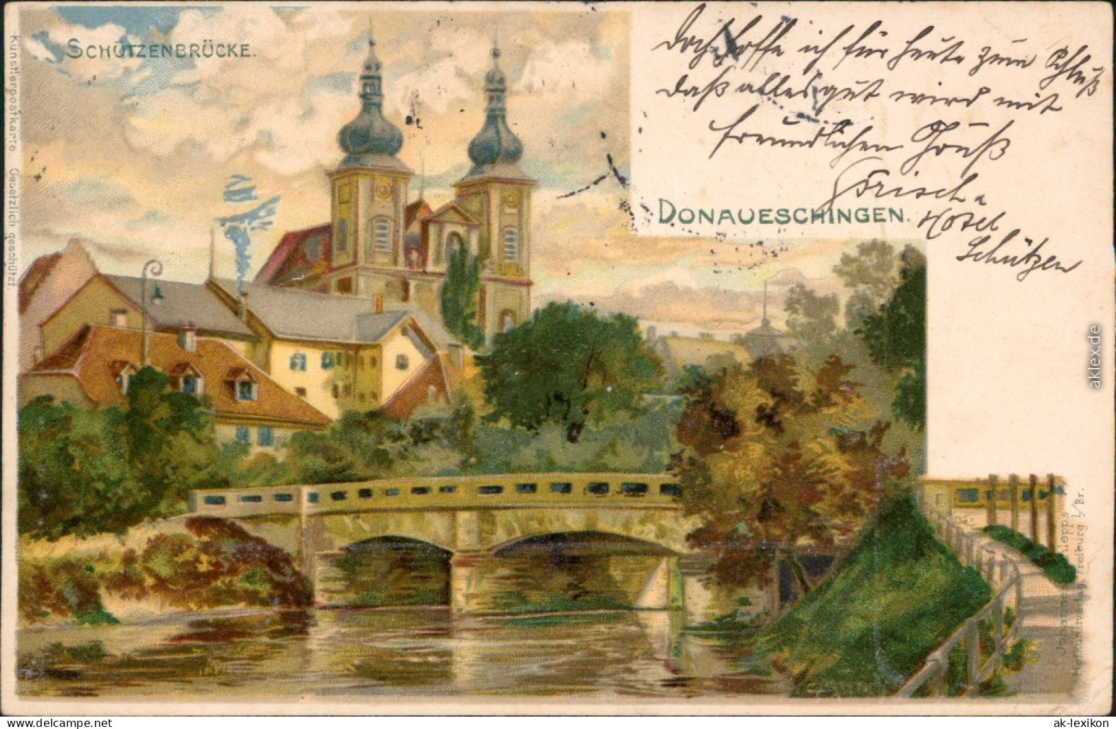 Ansichtskarte Donaueschingen Stadt, Schützenbrücke - Künstlerkarte 1903  - Donaueschingen