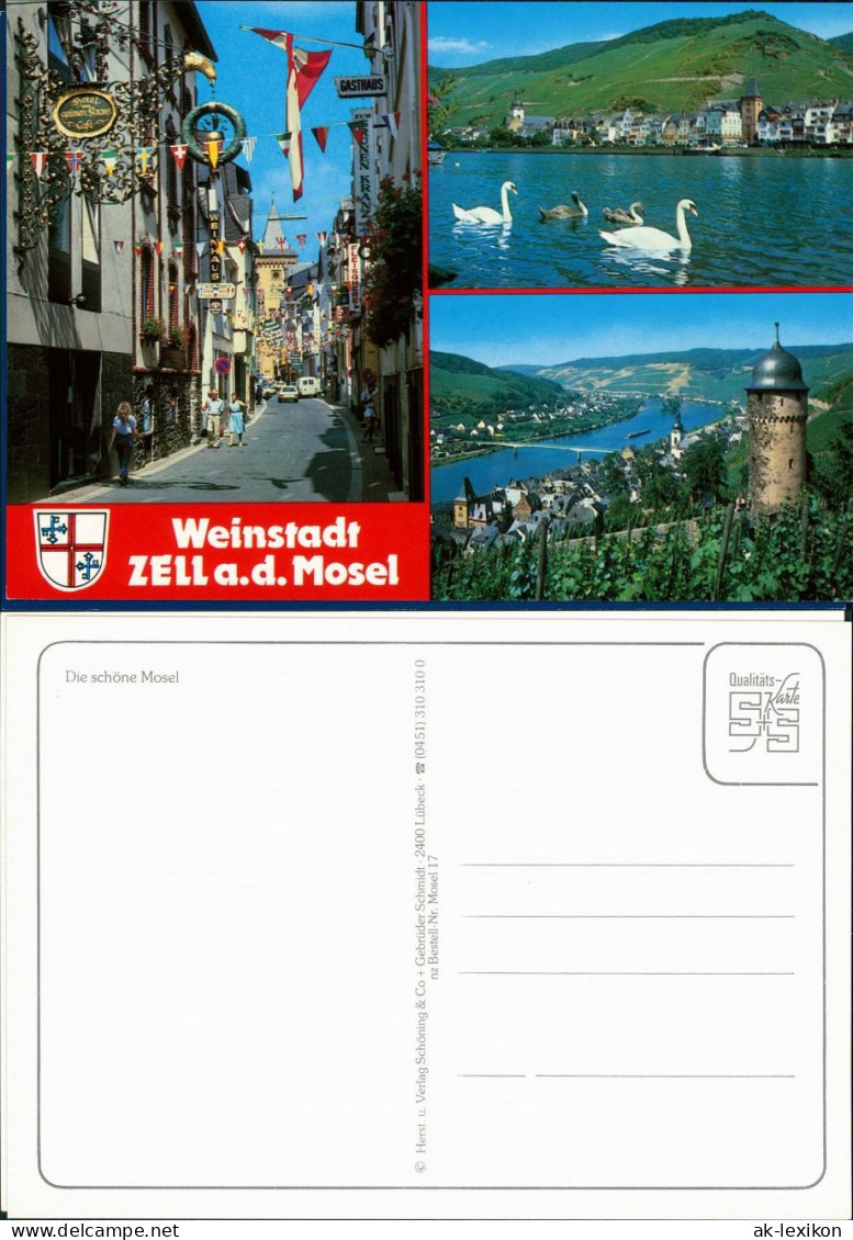 Ansichtskarte Zell&#47;Mosel Gasse, Panorama, Mosel Mit Schwänen 1995 - Zell