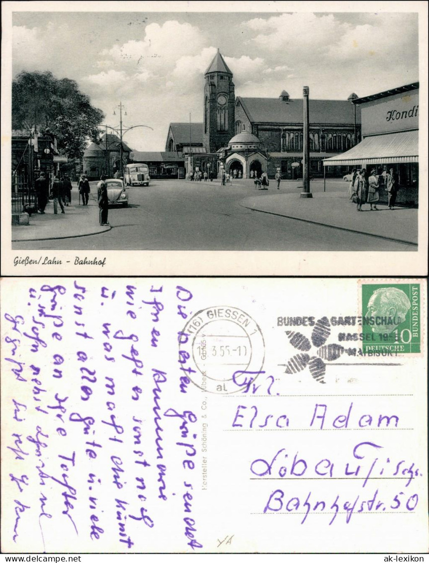 Ansichtskarte Gießen Konditorei, Kiosk - Bahnhof 1955  - Giessen