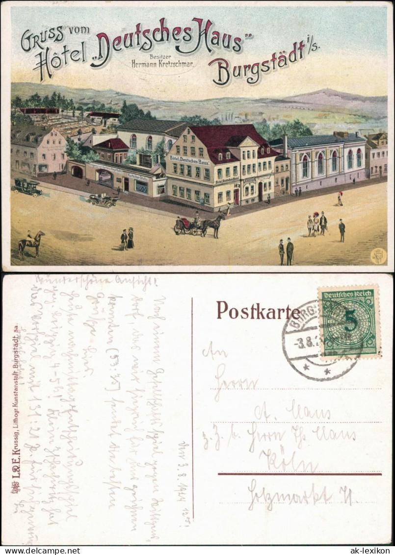 Ansichtskarte Burgstädt Künstlerkarte: Hotel Deutsches Haus 1922  - Burgstaedt