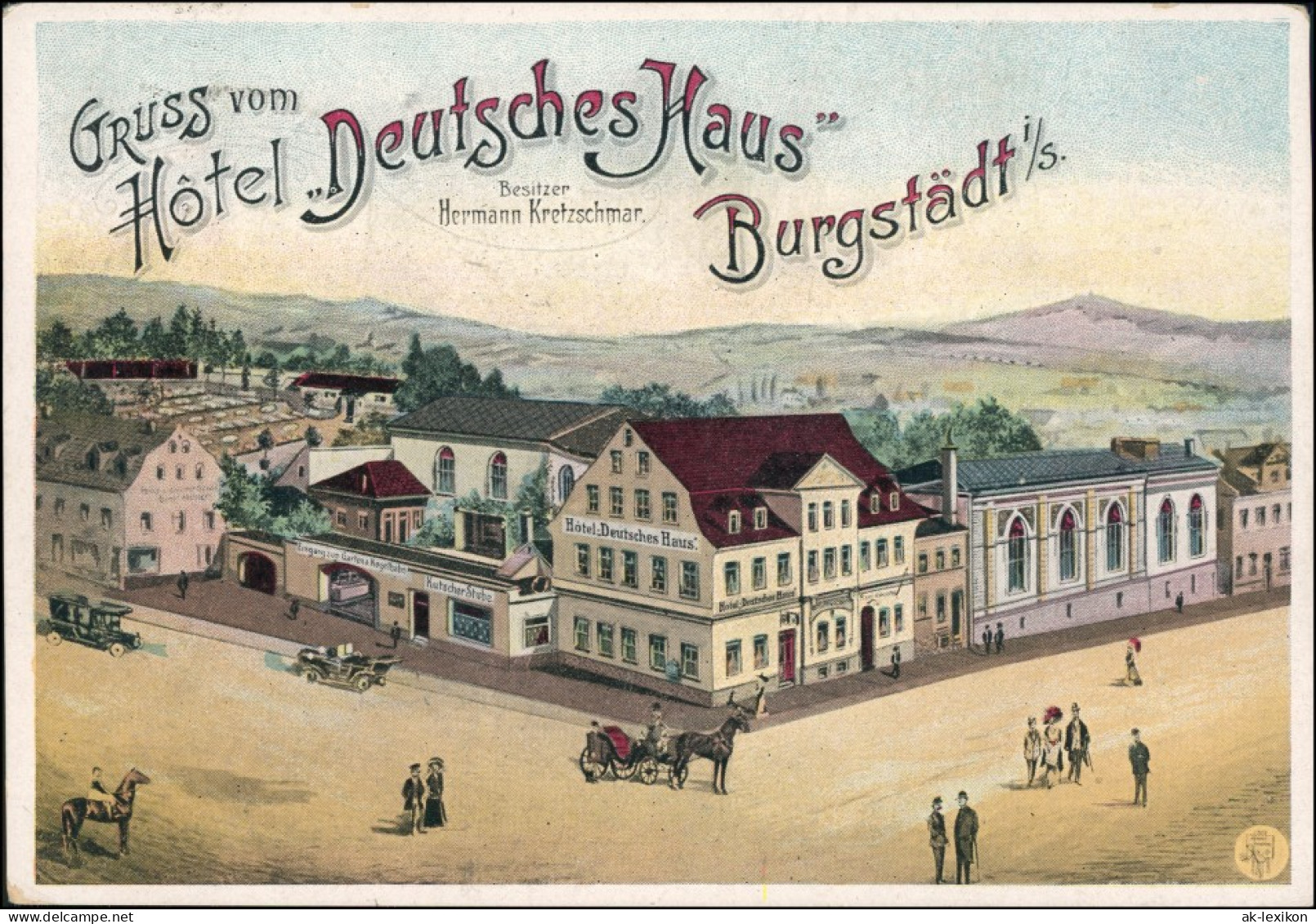 Ansichtskarte Burgstädt Künstlerkarte: Hotel Deutsches Haus 1922  - Burgstaedt