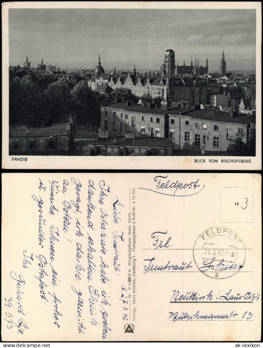 Postcard Danzig Gdańsk  Blick Vom Bischofsberg 1942  Gel. Feldpost Blindstempel - Danzig