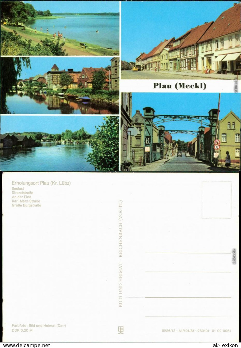 Plau Am See Seelust, Strandstraße, Elbe, Karl-Marx-Straße Große Burgstraße 1981 - Plau