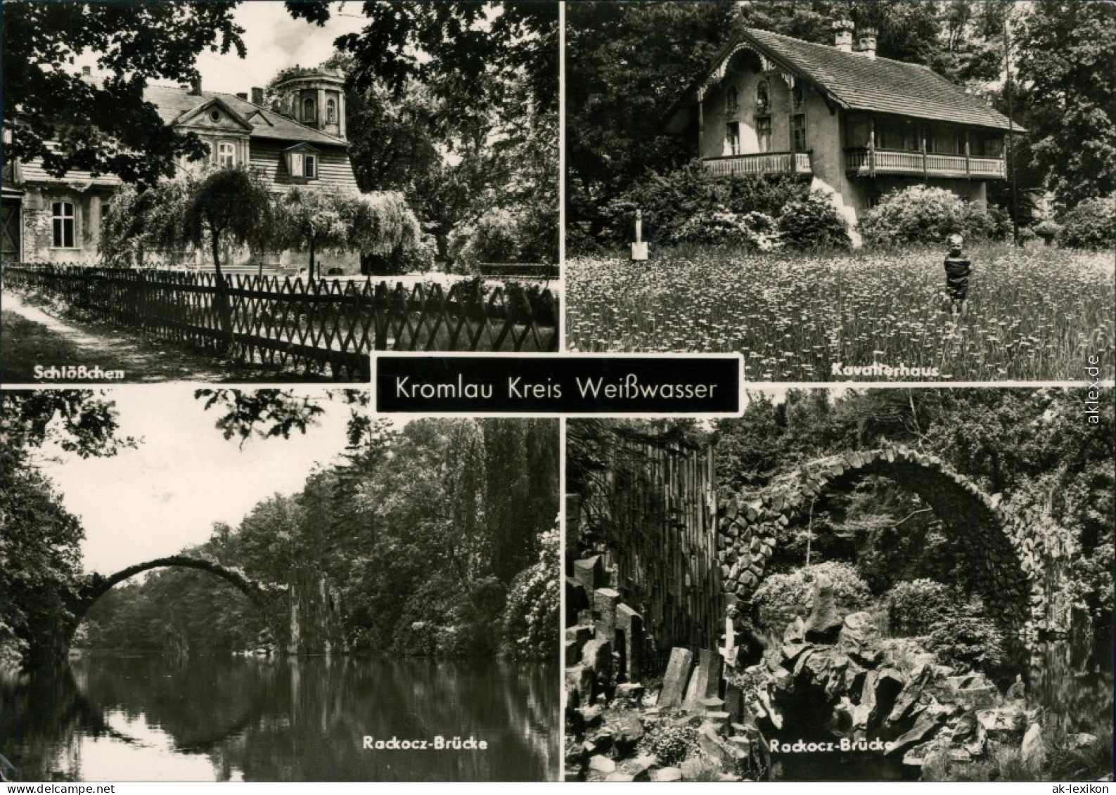 Kromlau-Gablenz (Oberlausitz)  Schlößchen, Kavalierhaus, Rackocz-Brücke 1971 - Kromlau Kromola
