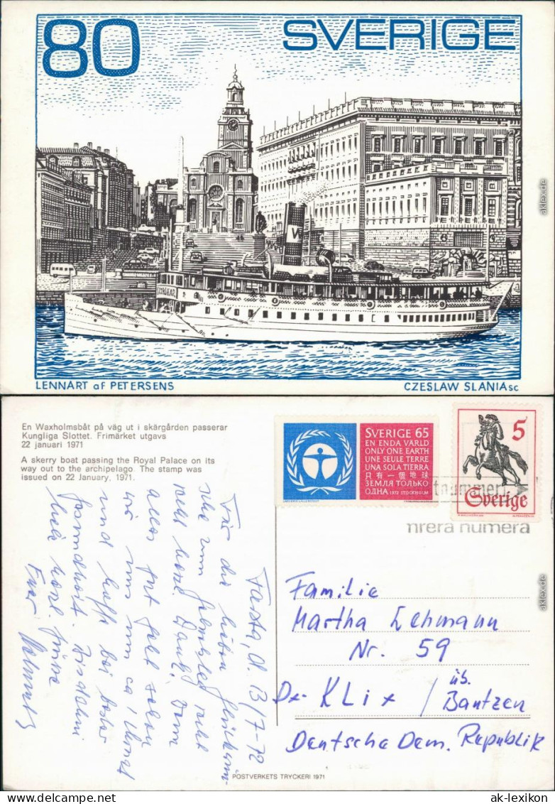 Ansichtskarte  Fähre Auf Dem Fluss In Der Stadt - Schweden 1971 - Stamps (pictures)
