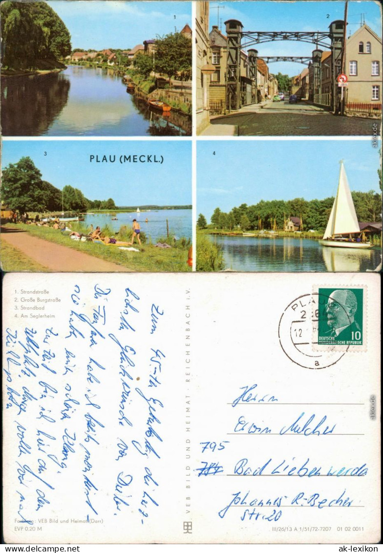 Plau (am See) 1. Strandstraße 2. Große Burgstraße  Strandbad 4. Seglerheim 1972 - Plau