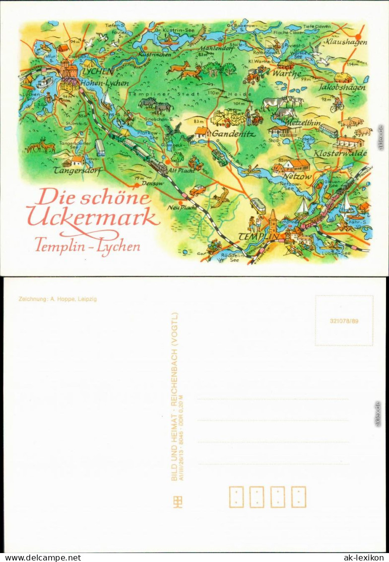Ansichtskarte Templin Lychen Schöne Uckermark Landkarte 1989 - Templin