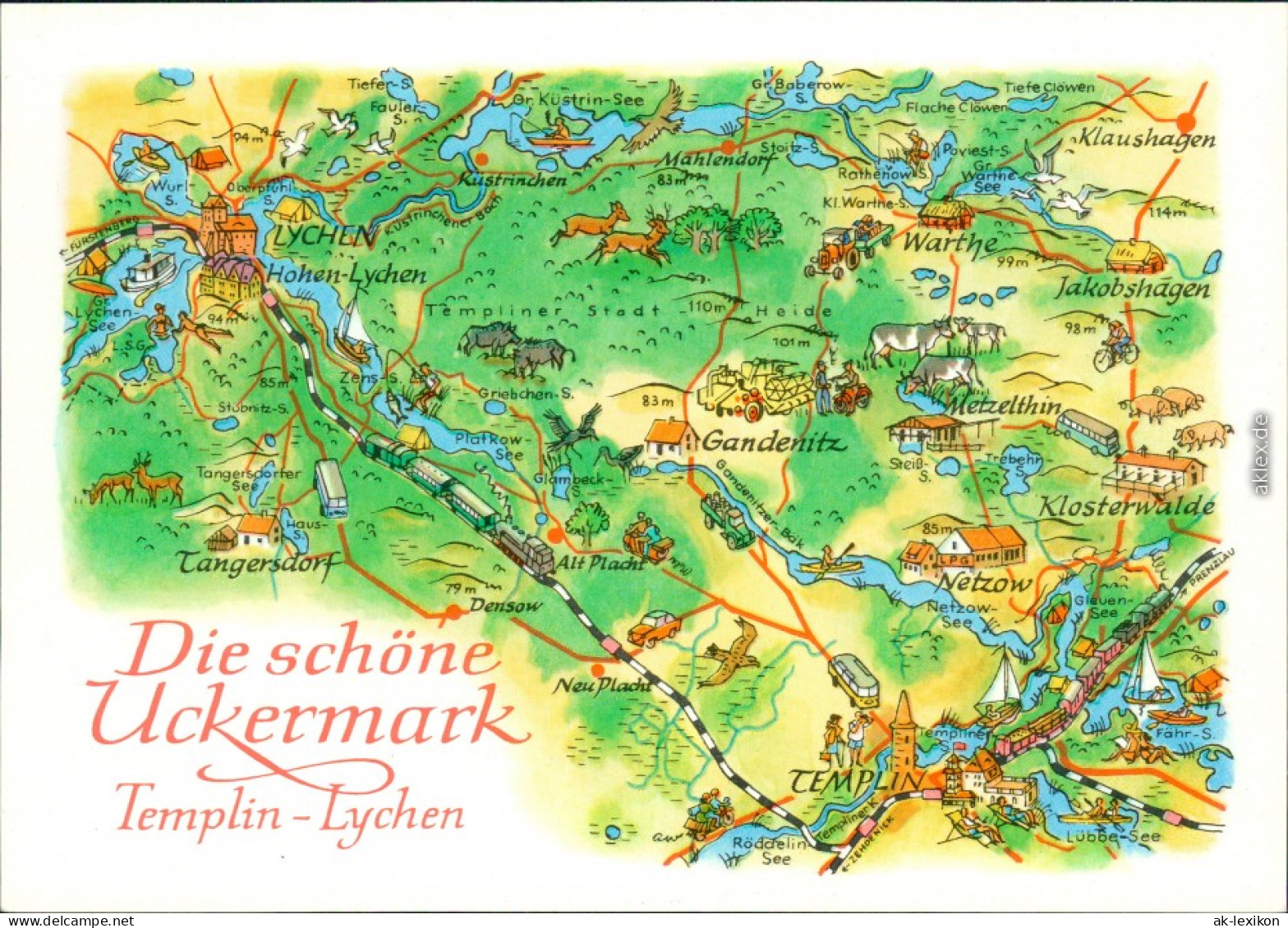 Ansichtskarte Templin Lychen Schöne Uckermark Landkarte 1989 - Templin