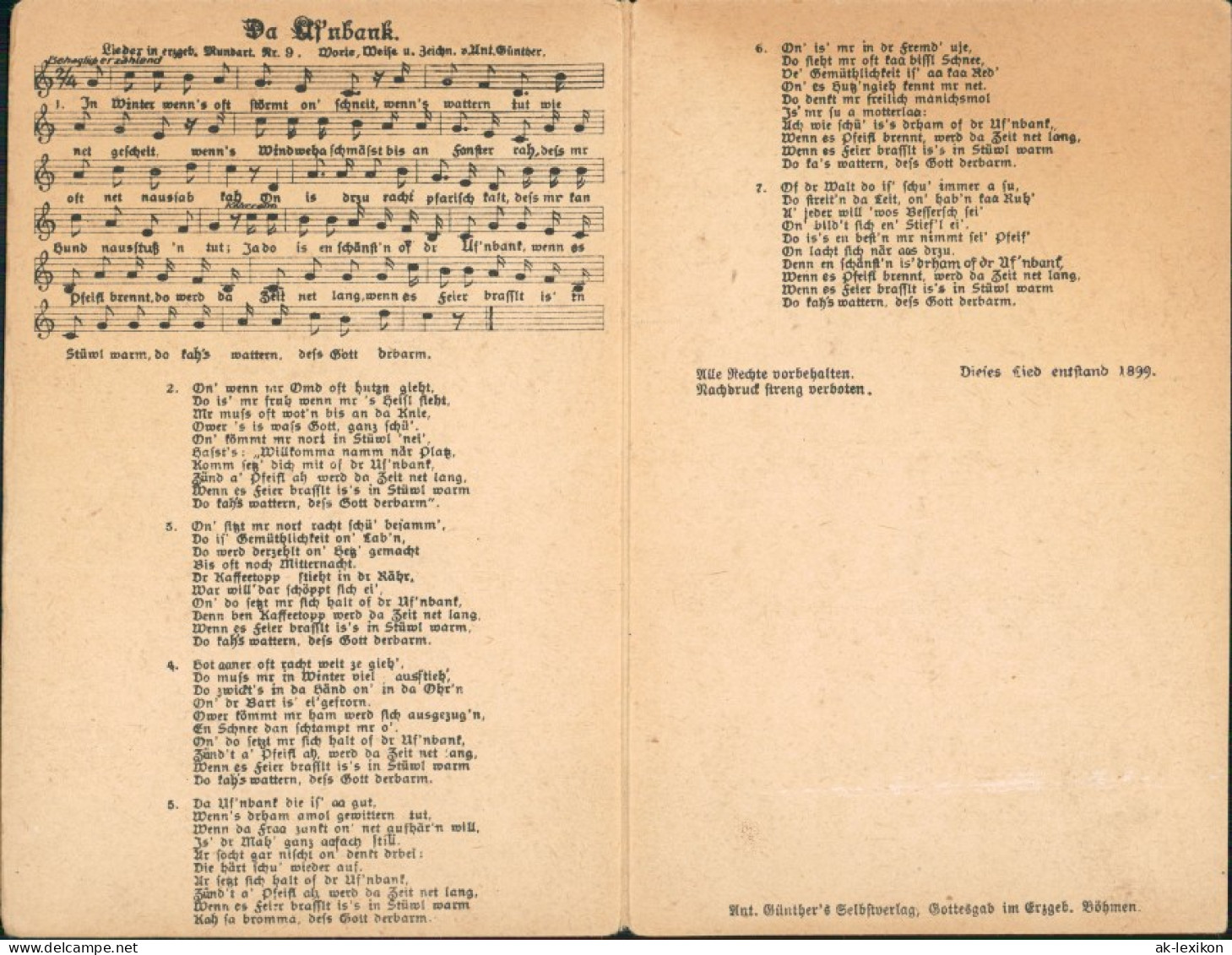 Ansichtskarte  Klappkarte Da Ufnbank Anton Günther Gottesgab Erzgebirge 1908  - Música