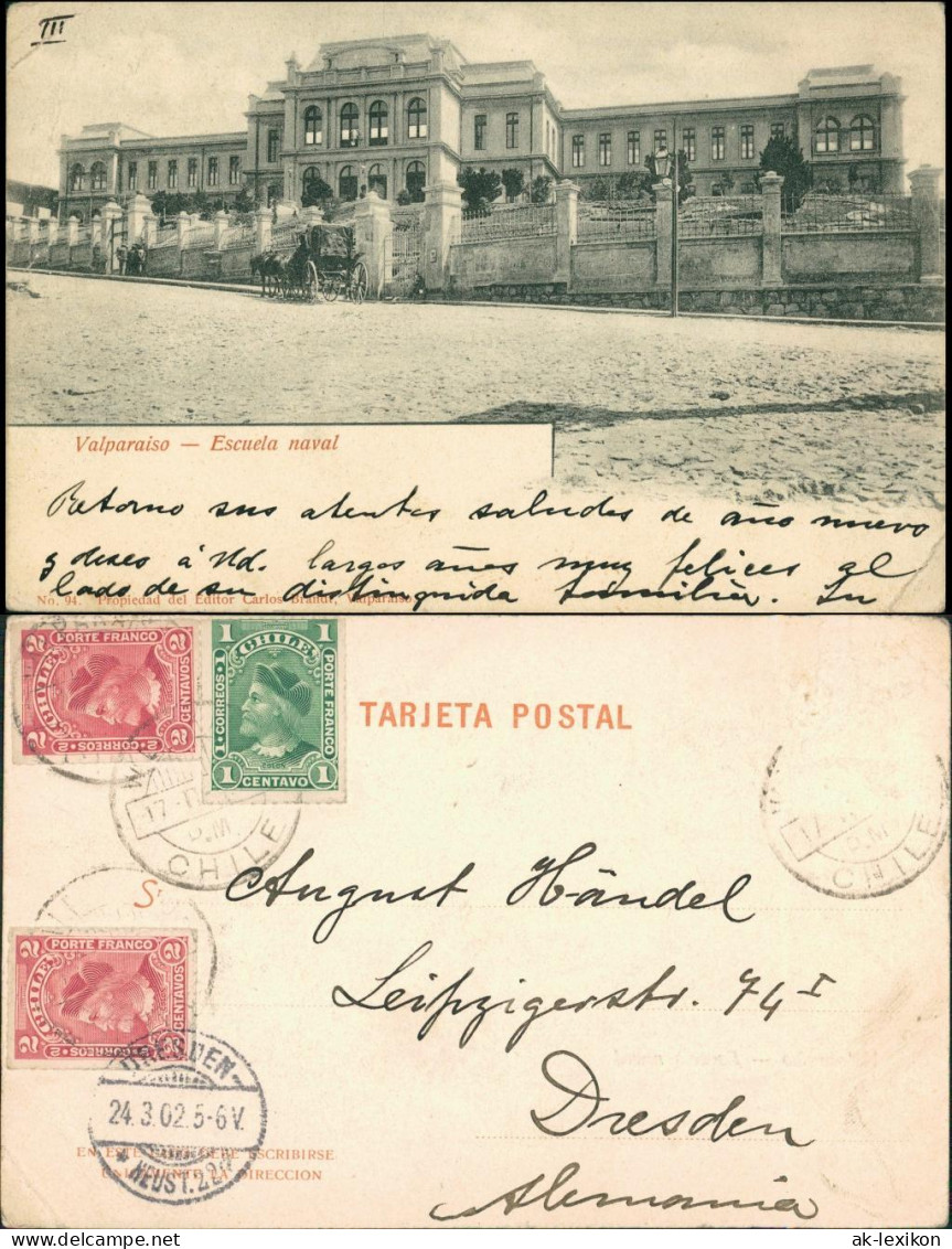 Postcard Valparaíso Straße - Escuela Naval Chile  1902 - Chili