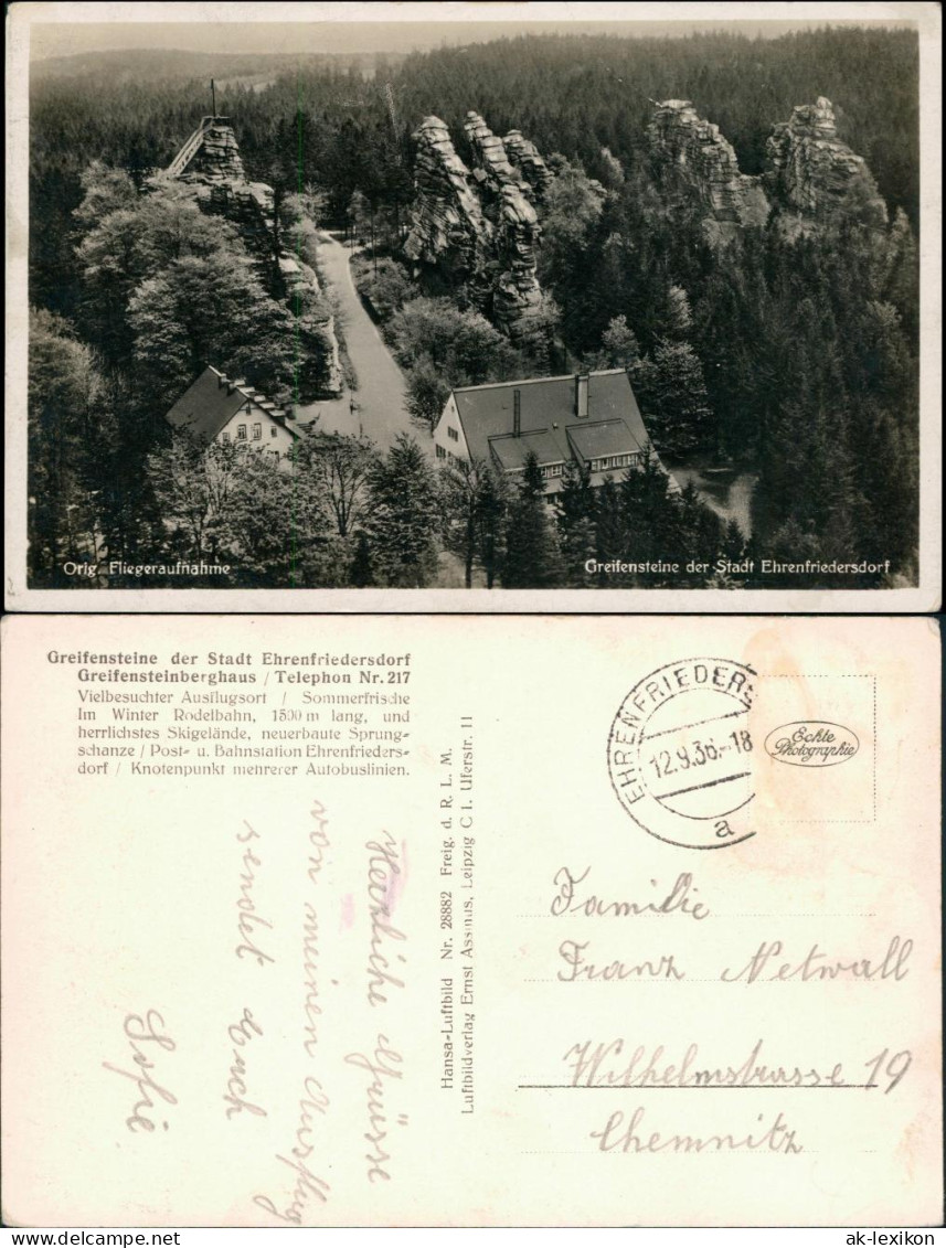 Ansichtskarte Ehrenfriedersdorf Luftbild Greifensteine 1936  - Ehrenfriedersdorf