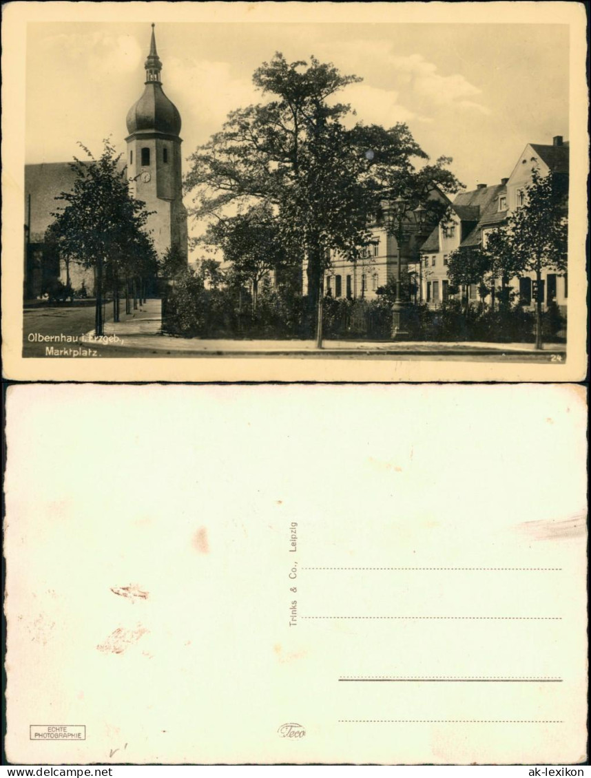 Ansichtskarte Olbernhau Kirche Und Marktplatz 1932  - Olbernhau