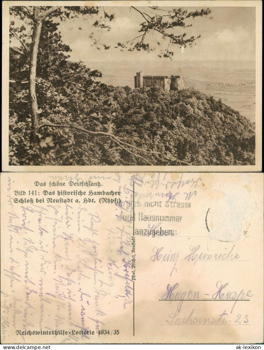 Haardt-Neustadt Weinstraße   Fernansicht Hambacher Schloss (Maxburg) 1934 - Neustadt (Weinstr.)