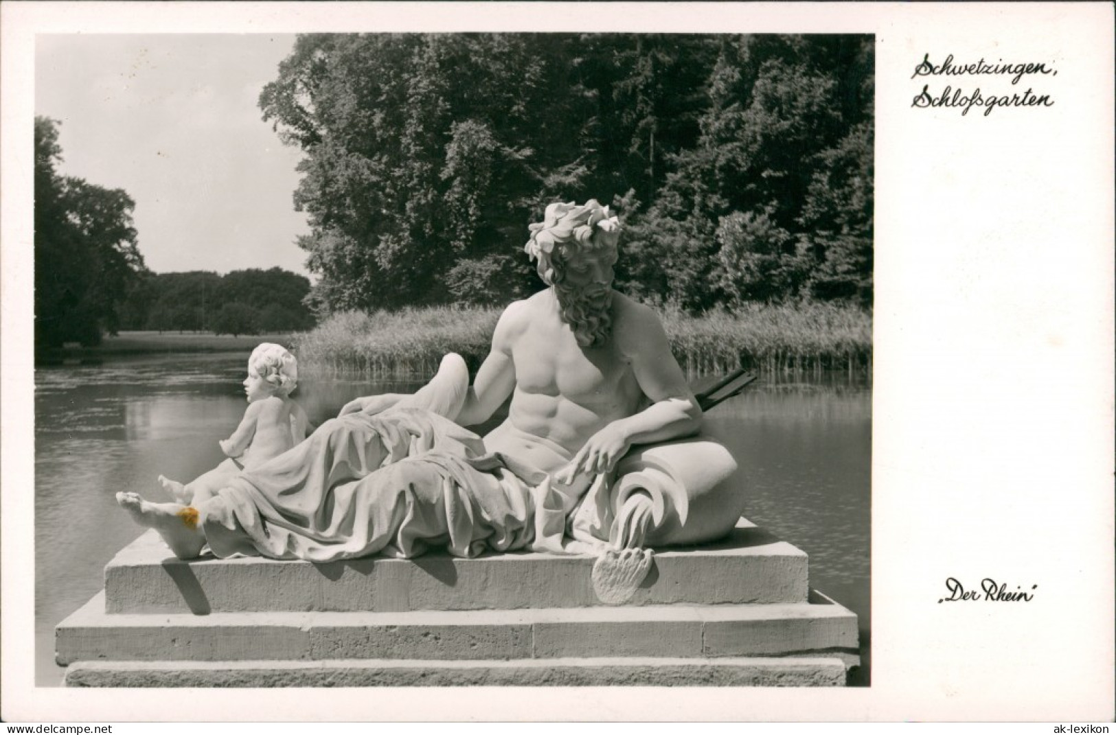 Ansichtskarte Schwetzingen Schlossgarten, Figuren-Gruppe "Der Rhein" 1932 - Schwetzingen