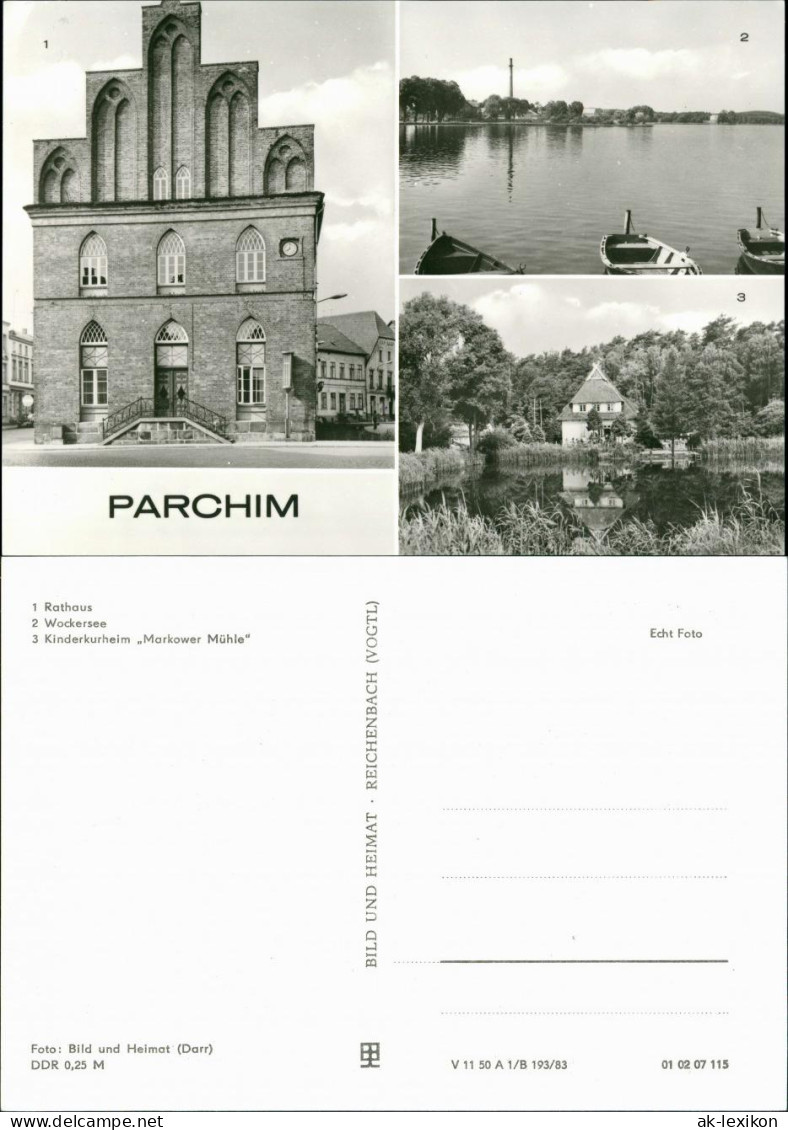 Ansichtskarte Parchim Rathaus, Wockersee, Kinderkurheim 1983 - Parchim