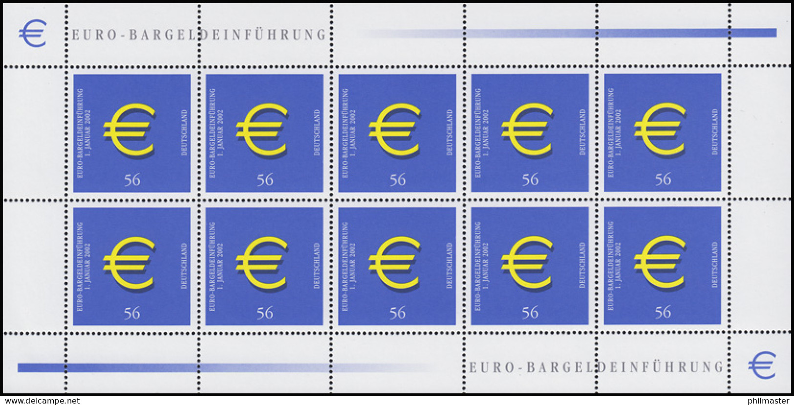 2234 Euroeinführung Münzen Und Banknoten 2002 - 10er-Bogen, Postfrisch ** - 2001-2010