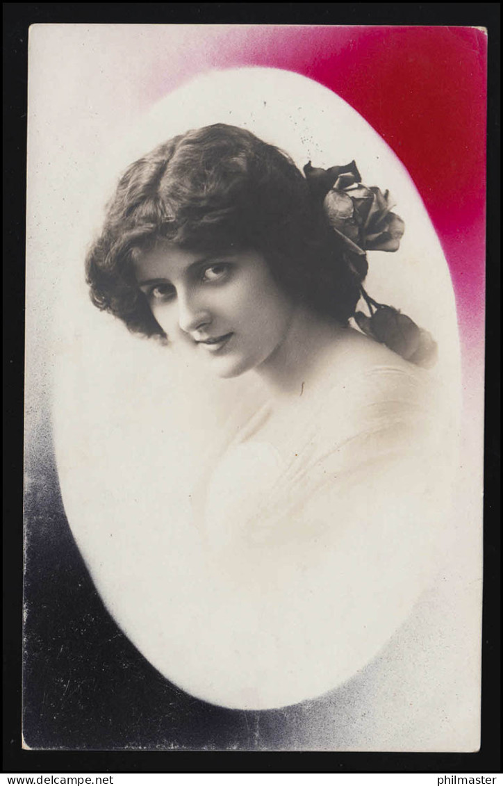 Frauen AK Junge Frau Mit Rosen Im Haar Lächeln, Portrait, Feldpost 6.10.1916 - Moda