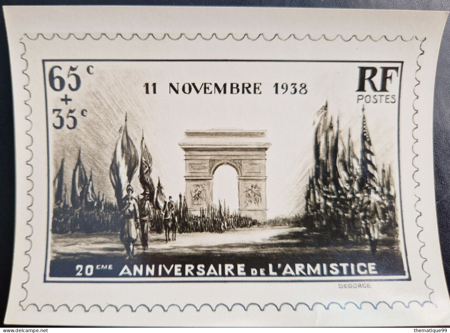 Epreuve Photo De La Maquette Originale De DEGORGE, Type Adopté : Armistice 11 Novembre, Arc De Triomphe (yv 403 1938) - 2. Weltkrieg