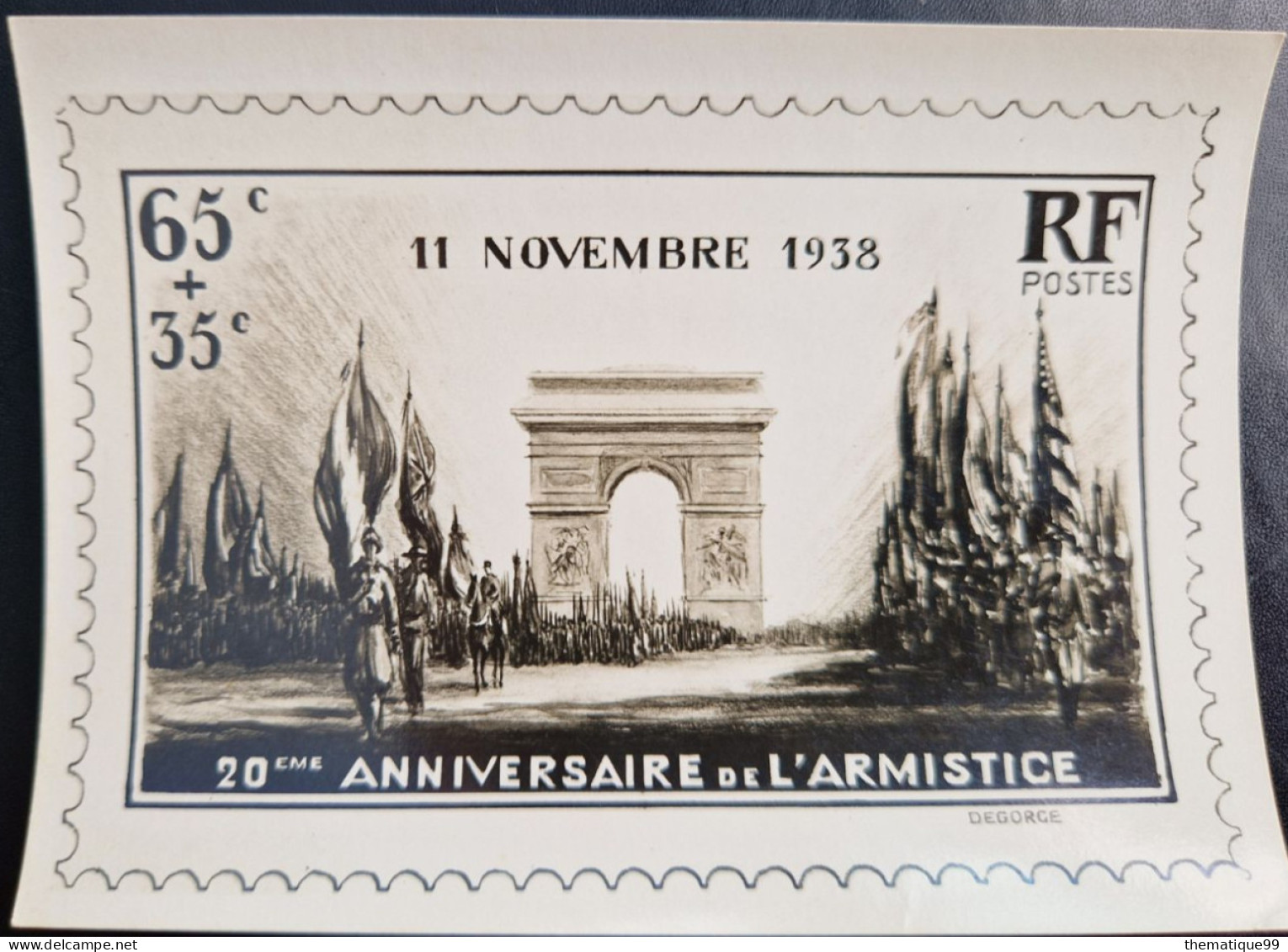 Epreuve Photo De La Maquette Originale De DEGORGE, Type Adopté : Armistice 11 Novembre, Arc De Triomphe (yv 403 1938) - WW2