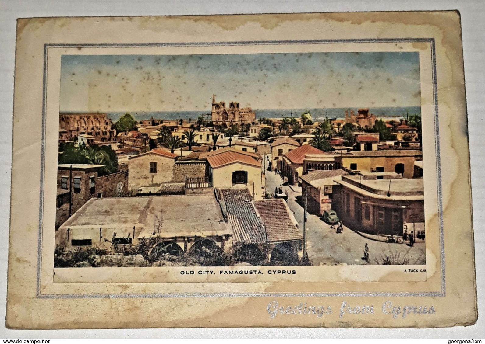 CYPRUS EX GREAT BRITAIN GB UK OCCUPATION RARE OLD GREETING POSTCARD OLD CITY FAMAGUSTA - Chipre