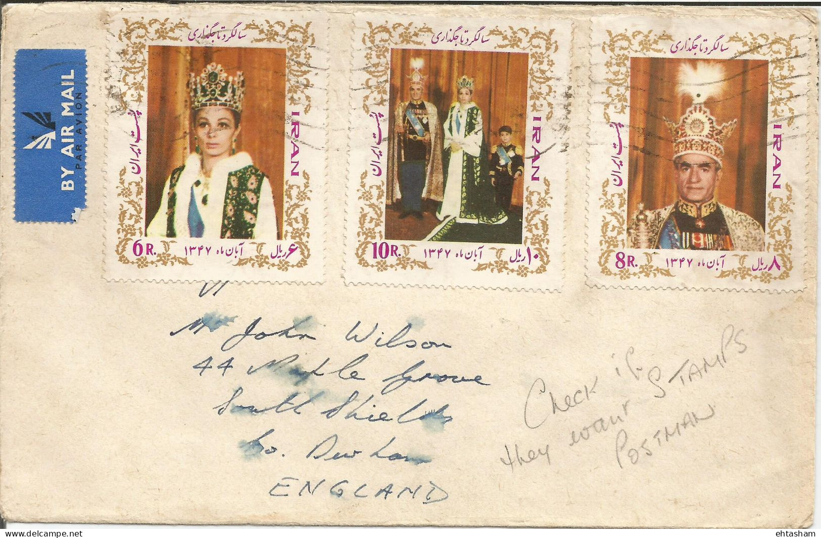 Cover With Stamps Commemorating First Anniversary Of Coronation Of Shah Of Iran  And Queen Farah 1968 Mailed To UK - Iran