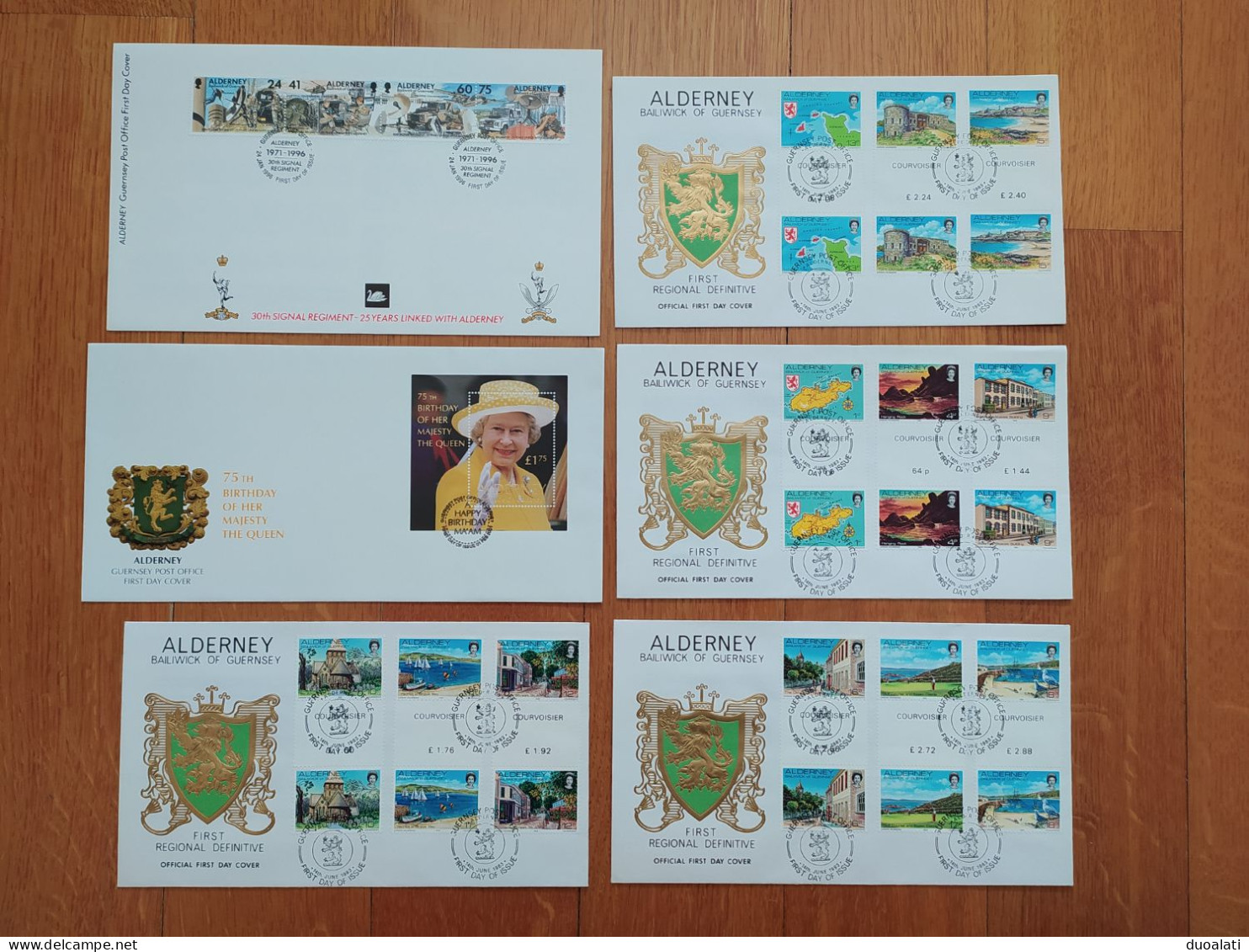 Alderney Nice Collection Of 13 FDCs Various Topics Royal Family Communication Diving Army Fortress Tourism - Alderney