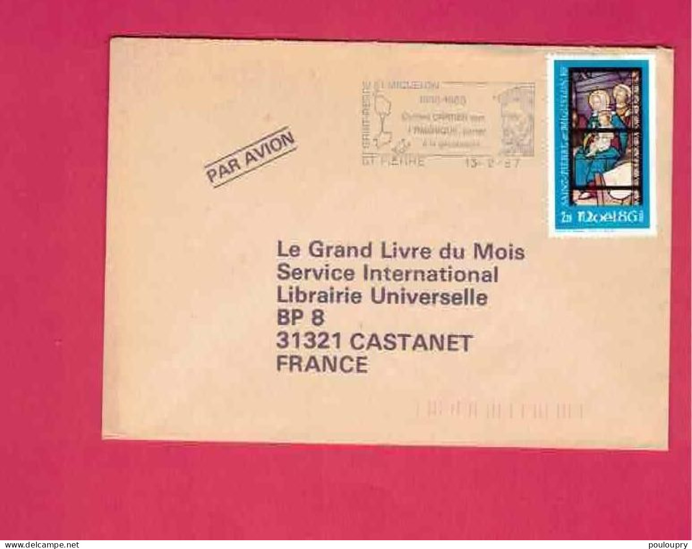 Lettre De 1987 Pour La France - YT N° 474 - Noël - Vitrail - Flamme Cartier - Brieven En Documenten