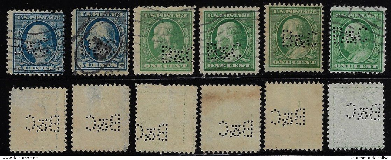 USA United States 1908/1917 6 Stamp With Perfin B&C By Barclay & Company From New York Lochung Perfore - Perforés