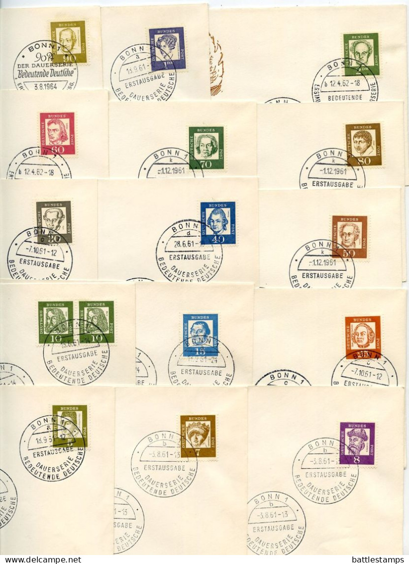 Germany, West 1961-64 15 FDCs Scott 824-828, 830-839 Famous Germans - 1961-1970