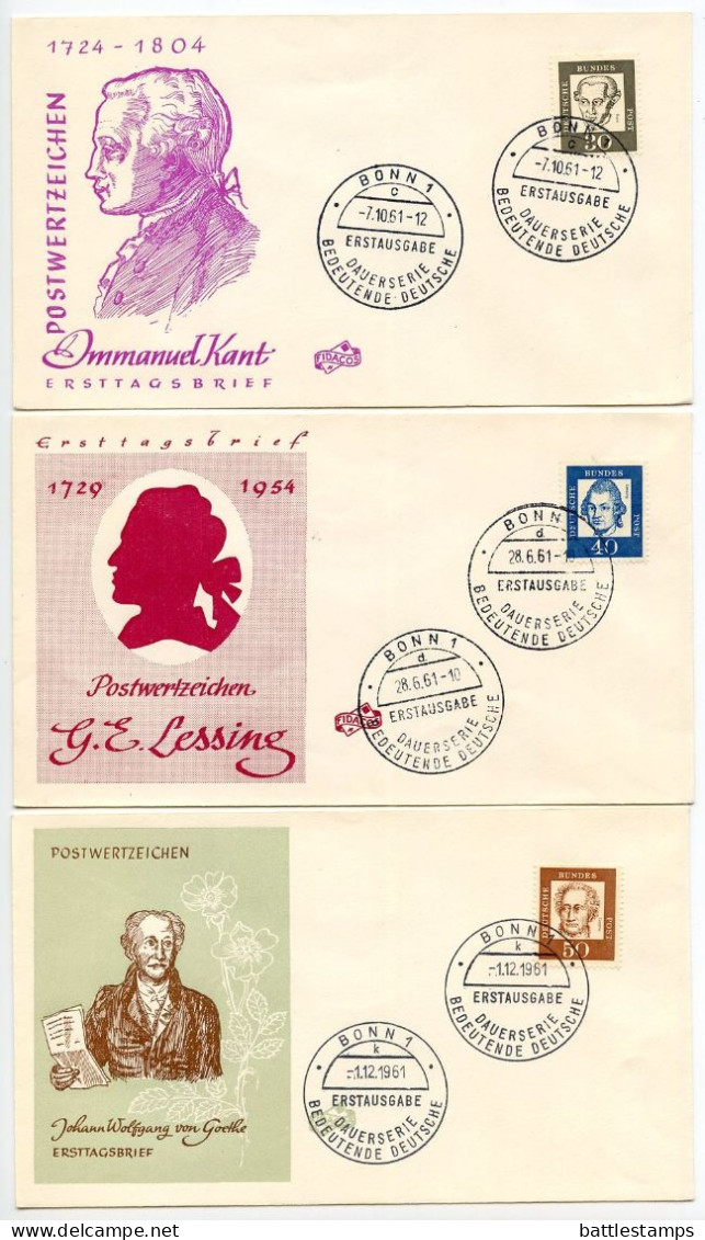 Germany, West 1961-64 15 FDCs Scott 824-828, 830-839 Famous Germans - 1961-1970