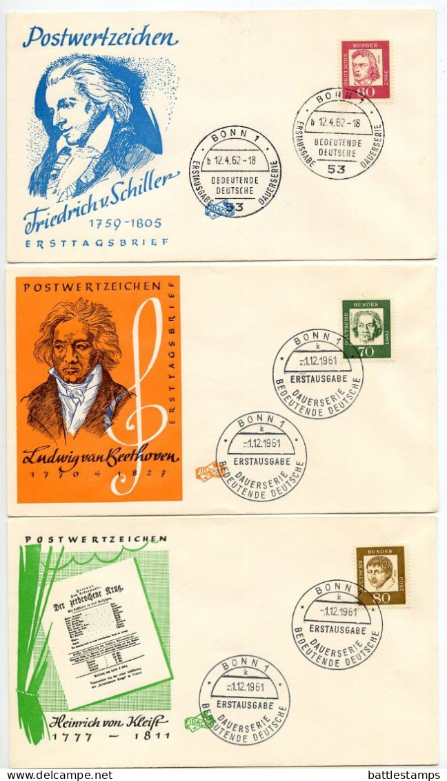 Germany, West 1961-64 15 FDCs Scott 824-828, 830-839 Famous Germans - 1961-1970