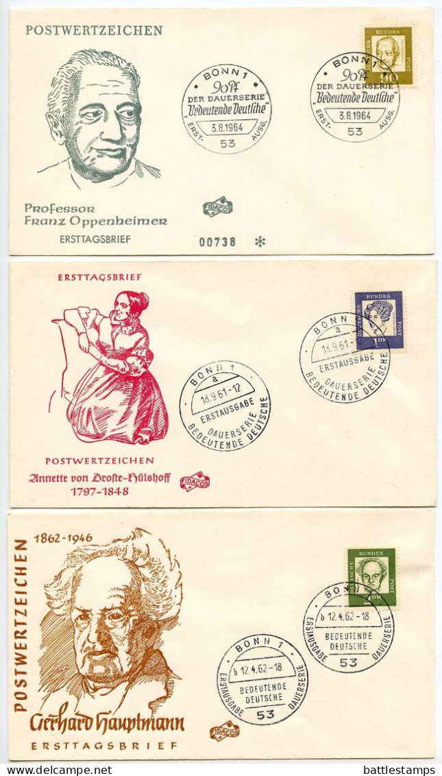 Germany, West 1961-64 15 FDCs Scott 824-828, 830-839 Famous Germans - 1961-1970