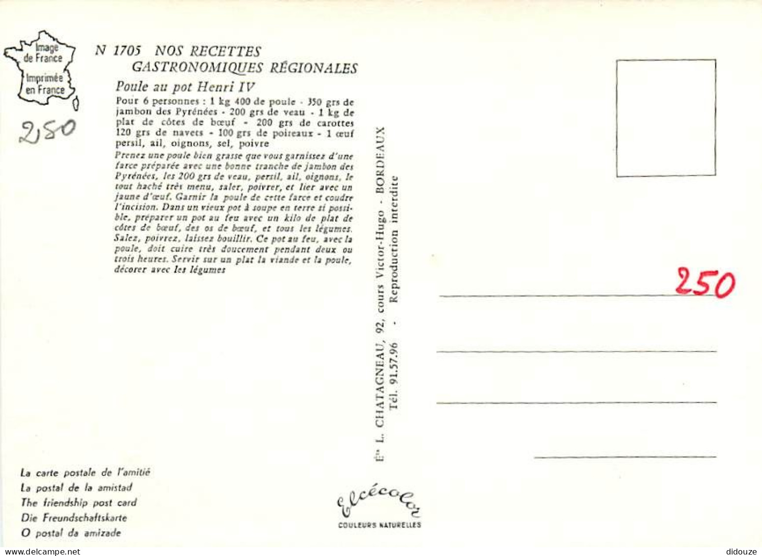 Recettes De Cuisine - Poule Au Pot Henri IV - Gastronomie - CPM - Voir Scans Recto-Verso - Recettes (cuisine)