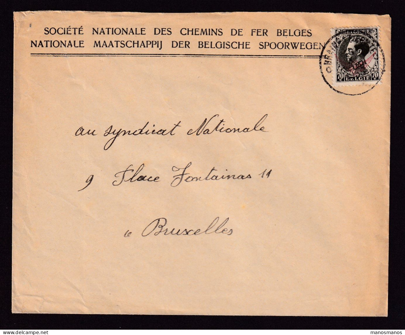 DDFF 831 --  Enveloppe De Service SNCB TP S 19  BRAINE LE COMTE 1935 Vers BXL - Covers & Documents